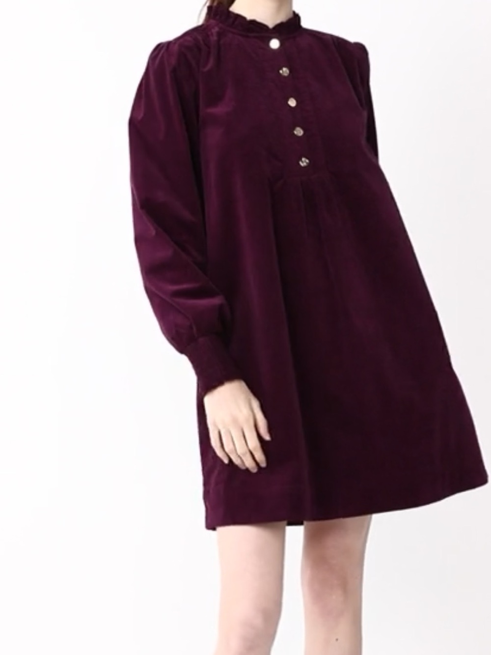 Draper James Plum Velvet Ruffle-Neck Mini Dress